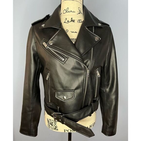 Zara Jackets & Blazers - Zara US Medium Black Faux Leather Motorcycle Moto Jacket Pockets